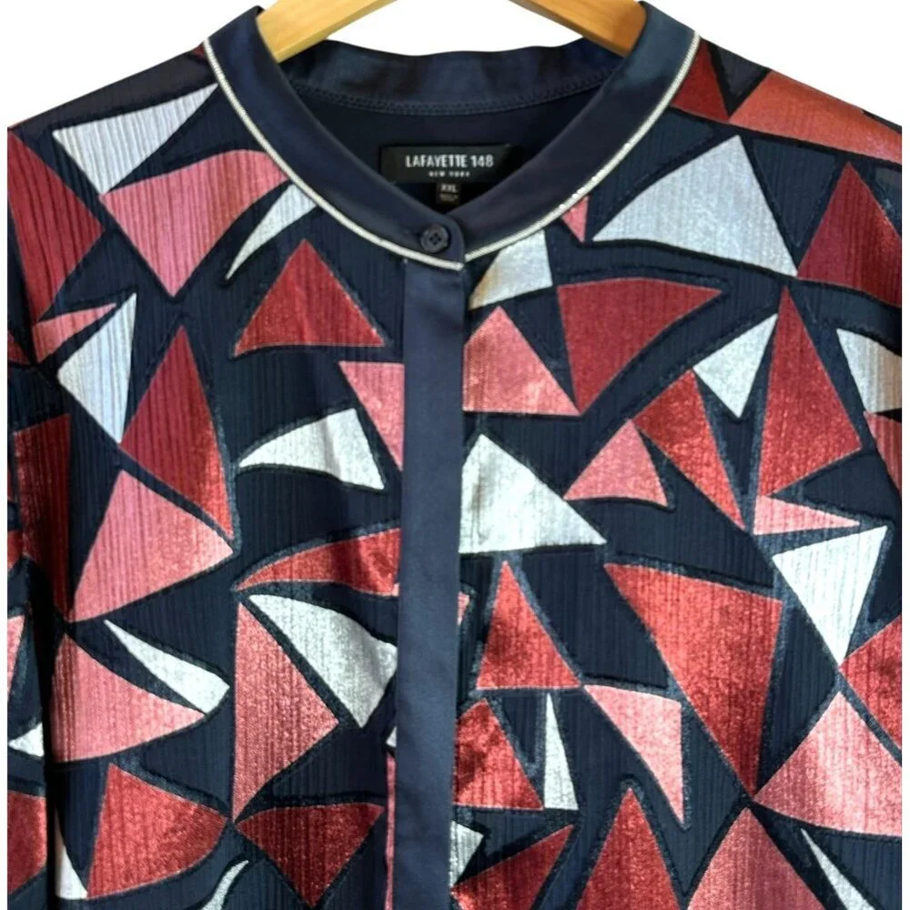 Lafayette 148 New York Desra Burnout Geometric Tunic Top Size XXL - Picture 4 of 8